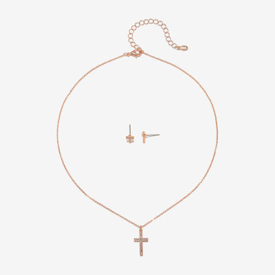 Bijoux Bar Delicates Rose Tone Womens Glass Cross 2-pc. Jewelry Set