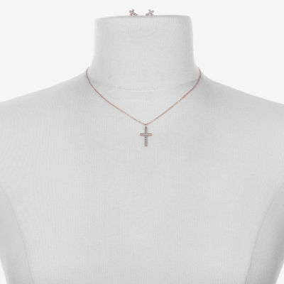 Bijoux Bar Delicates Rose Tone Womens Glass Cross 2-pc. Jewelry Set