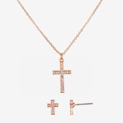 Bijoux Bar Delicates Rose Tone Womens Glass Cross 2-pc. Jewelry Set