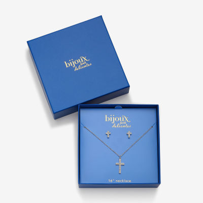 Bijoux Bar Delicates Silver Tone Womens Champagne Glass Cross 2-pc. Jewelry Set