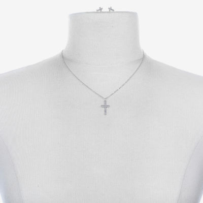 Bijoux Bar Delicates Silver Tone 2-pc. Glass Cross Jewelry Set