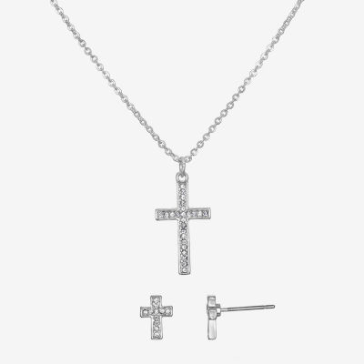 Bijoux Bar Delicates Silver Tone Womens Champagne Glass Cross 2-pc. Jewelry Set