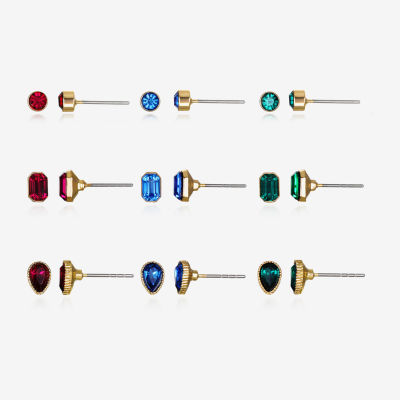 Bijoux Bar Delicates Gold Tone Womens Glass Round 9 Pair Earring Set