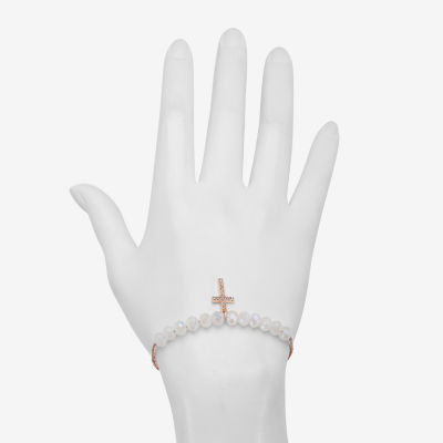 Bijoux Bar Rose Tone Glass Link Cross Bolo Bracelet