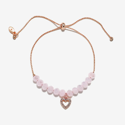 Bijoux Bar Delicates Rose Tone Womens Glass Heart Bolo Bracelet