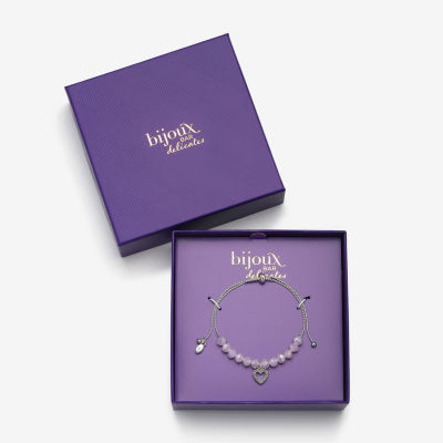 Bijoux Bar Delicates Silver Tone Womens Glass Heart Bolo Bracelet