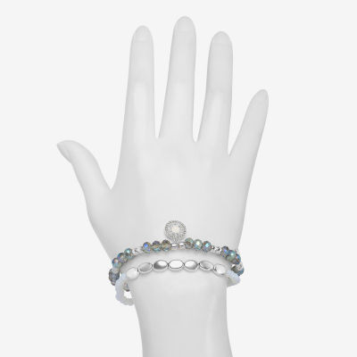 Bijoux Bar Delicates Silver Tone 2-pc. Glass Star Bracelet Set