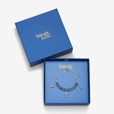 Bijoux Bar Delicates Silver Tone Womens Solid Link Cross Chain Bracelet
