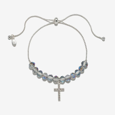 Bijoux Bar Delicates Silver Tone Glass Link Cross Chain Bracelet