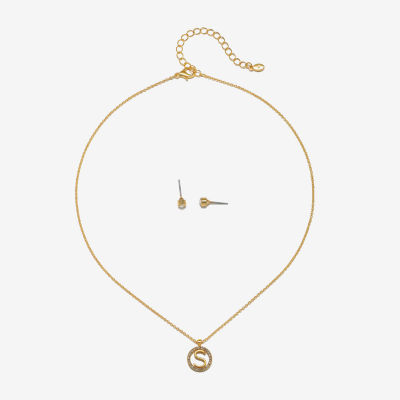 Bijoux Bar Delicates Gold Tone Pave Initial 2-pc. Glass Jewelry Set