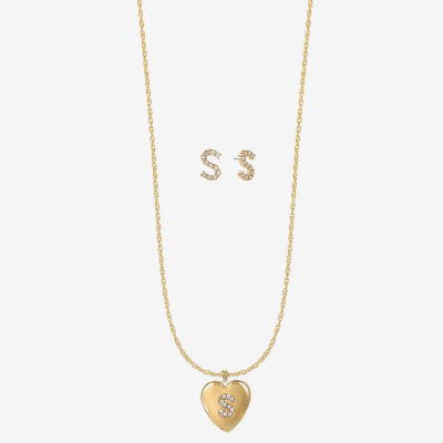 Monet Jewelry Initial Pendant Necklace And Stud Earring Womens Glass Heart 2-pc. Jewelry Set
