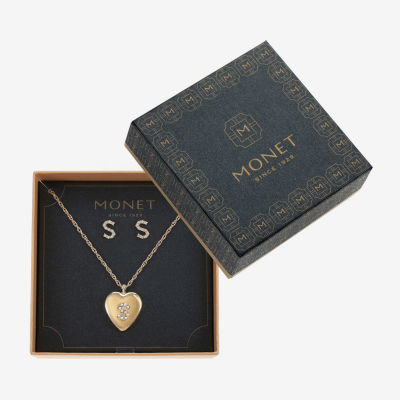 Monet Jewelry Initial Pendant Necklace And Stud Earring Womens Glass Heart 2-pc. Jewelry Set