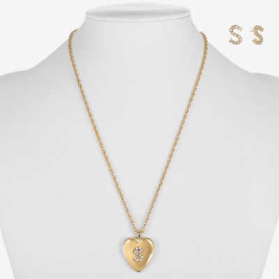 Monet Jewelry Initial Pendant Necklace And Stud Earring Womens Glass Heart 2-pc. Jewelry Set