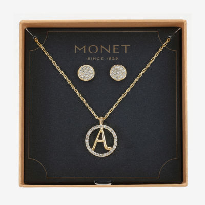 Monet Jewelry Initial Pendant Necklace And Stud Earring 2-pc. Glass Round Set