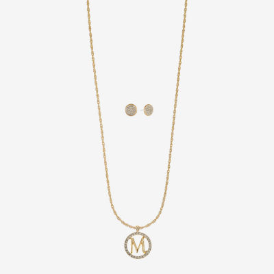 Monet Jewelry Initial Pendant Necklace And Stud Earring Womens Glass Round 2-pc. Jewelry Set