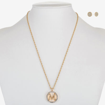 Monet Jewelry Initial Pendant Necklace And Stud Earring Womens Glass Round 2-pc. Jewelry Set