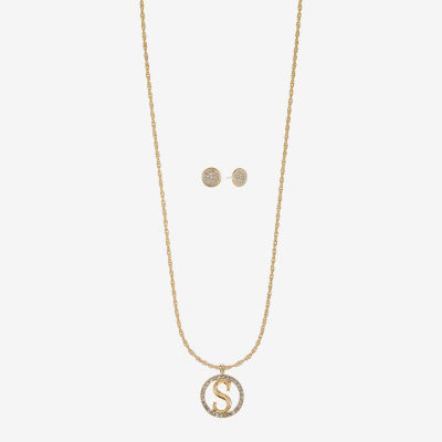 Monet Jewelry Initial Pendant Necklace And Stud Earring Womens Glass Round 2-pc. Jewelry Set