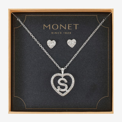 Monet Jewelry Initial Pendant Necklace And Stud Earring 2-pc. Glass Heart Jewelry Set