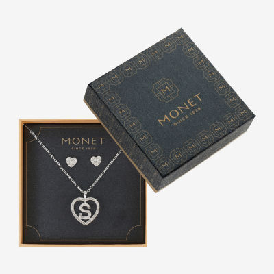 Monet Jewelry Initial Pendant Necklace And Stud Earring Womens Glass Heart 2-pc. Set