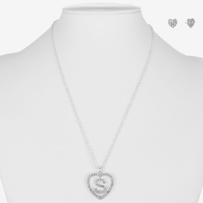 Monet Jewelry Initial Pendant Necklace And Stud Earring 2-pc. Glass Heart Jewelry Set