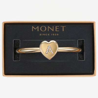 Monet Jewelry Initial Womens Glass Heart Stretch Bracelet