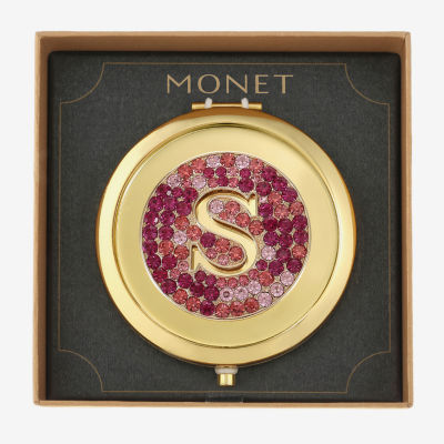 Monet Jewelry Initial Gold Tone Round Compact Mirror