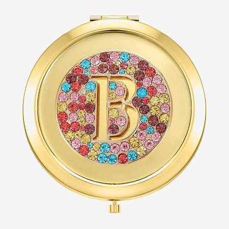 Monet Jewelry Initial Gold Tone Round Compact Mirror, One Size, Yellow