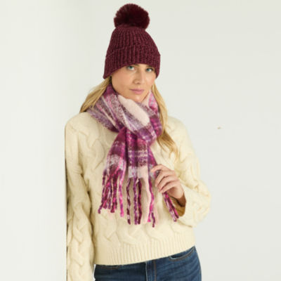 Mixit Chenille Beanie  And Buffalo Scarf Set 2-pc. Cold Weather Set