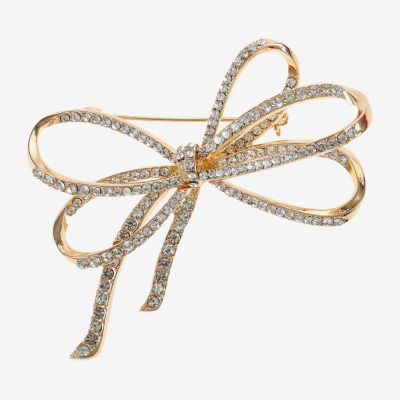 Monet Jewelry Gold Tone Glass Bow Pin