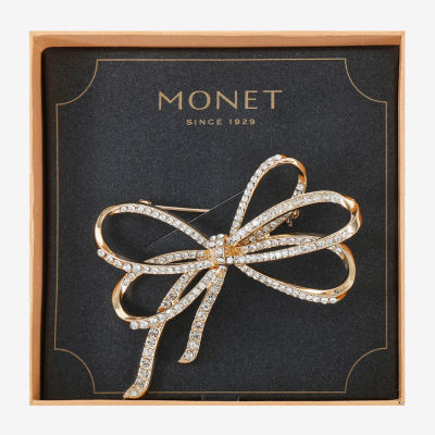 Monet Jewelry Gold Tone Glass Bow Pin