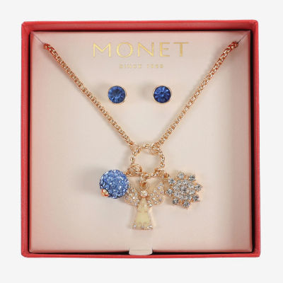 Monet Jewelry Charm Necklace And Stud Earring 2-pc. Glass Angel Snowflake Jewelry Set