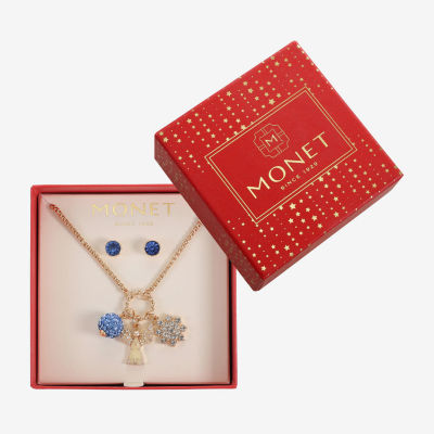 Monet Jewelry Charm Necklace And Stud Earring 2-pc. Glass Angel Snowflake Jewelry Set