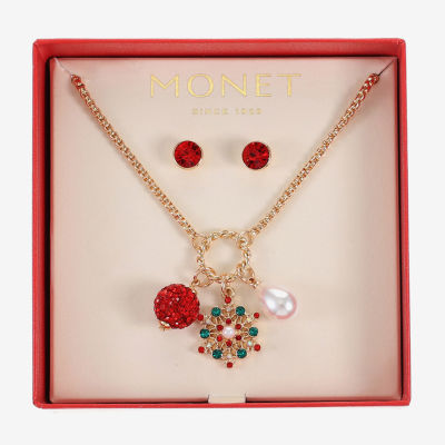 Monet Jewelry Charm Necklace And Stud Earring 2-pc. Glass Snowflake Jewelry Set