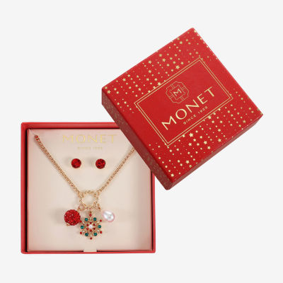 Monet Jewelry Charm Necklace And Stud Earring 2-pc. Glass Snowflake Jewelry Set