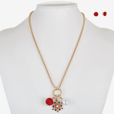 Monet Jewelry Charm Necklace And Stud Earring 2-pc. Glass Snowflake Jewelry Set