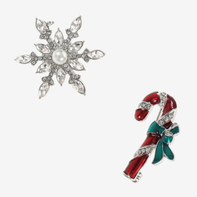 Monet Jewelry Candy Cane Glass Snowflake Pin