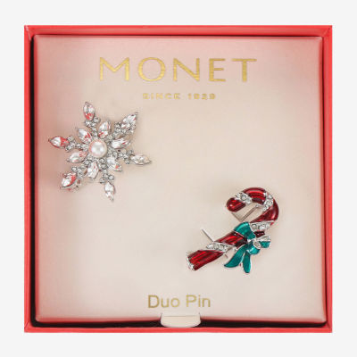 Monet Jewelry Candy Cane Glass Snowflake Pin