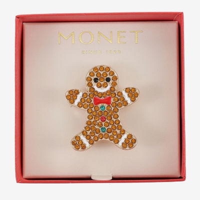 Monet Jewelry Gingerbread Man Glass Pin