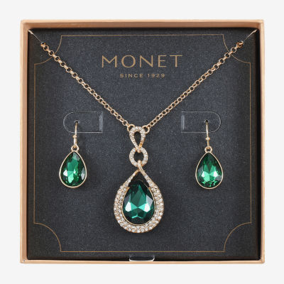 Monet Jewelry Pendant Necklace And Drop Earring 2-pc. Glass Set