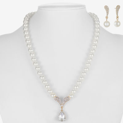 Monet Jewelry Collar Necklace And Drop Earring 2-pc. Glass Simulated Pearl Jewelry Set