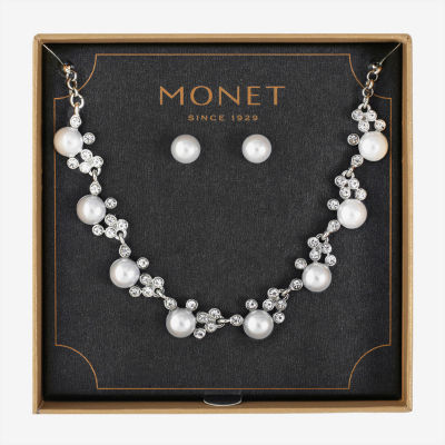 Monet Jewelry Collar Necklace And Stud Earring 2-pc. Glass Simulated Pearl Jewelry Set