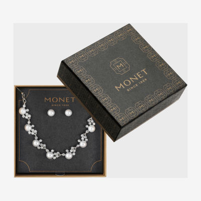 Monet Jewelry Collar Necklace And Stud Earring Womens Glass Simulated Pearl 2-pc. Jewelry Set