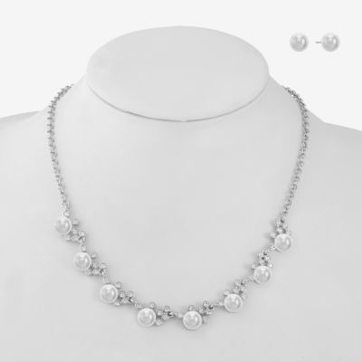 Monet Jewelry Collar Necklace And Stud Earring Womens Glass Simulated Pearl 2-pc. Jewelry Set