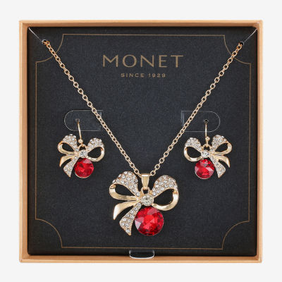 Monet Jewelry Pendant Necklace And Drop Earring 2-pc. Glass Bow Jewelry Set