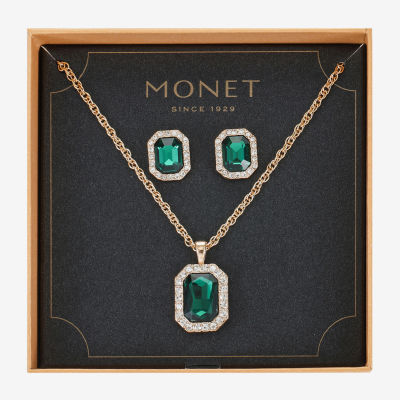 Monet Jewelry Pendant Necklace And Stud Earring 2-pc. Glass Set