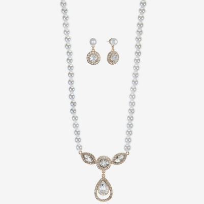 Monet Jewelry Y Necklace And Drop Earring Womens Glass Simulated Pearl 2-pc. Jewelry Set