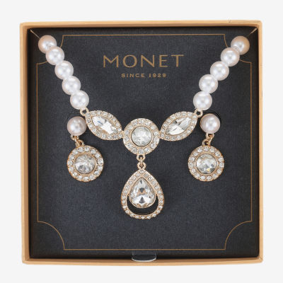 Monet Jewelry Y Necklace And Drop Earring 2-pc. Glass Simulated Pearl Jewelry Set