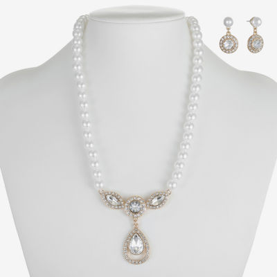 Monet Jewelry Y Necklace And Drop Earring Womens Glass Simulated Pearl 2-pc. Jewelry Set