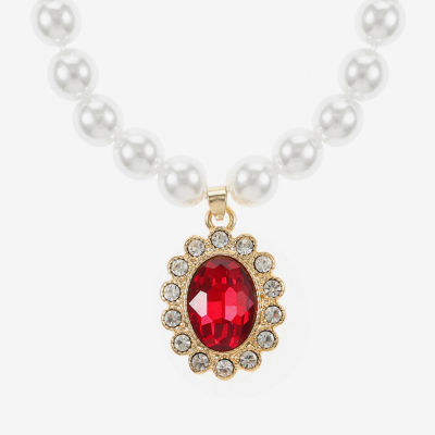 Monet Jewelry Pendant Necklace And Stud Earring Womens Red Glass Simulated Pearl Round 2-pc. Jewelry Set