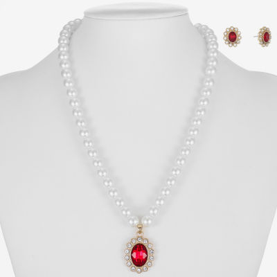 Monet Jewelry Pendant Necklace And Stud Earring Womens Red Glass Simulated Pearl Round 2-pc. Jewelry Set